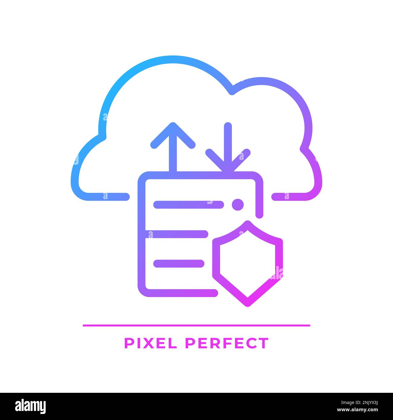 Migrazione dei dati a icona vettore lineare gradiente perfetto pixel cloud Illustrazione Vettoriale