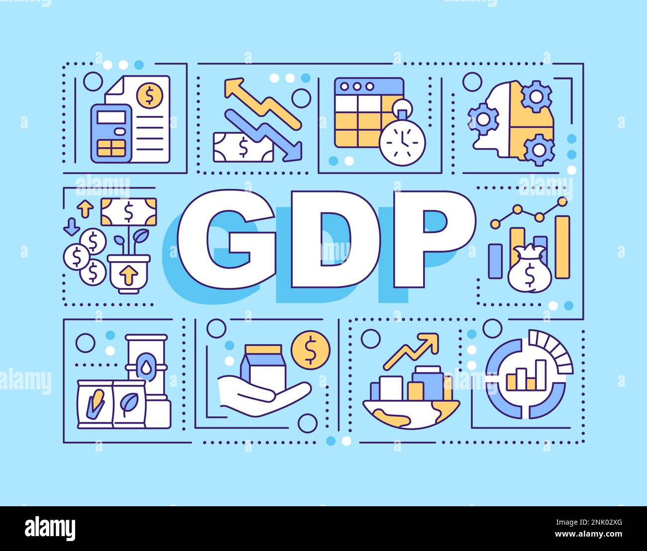 GDP parola concetti banner blu Illustrazione Vettoriale