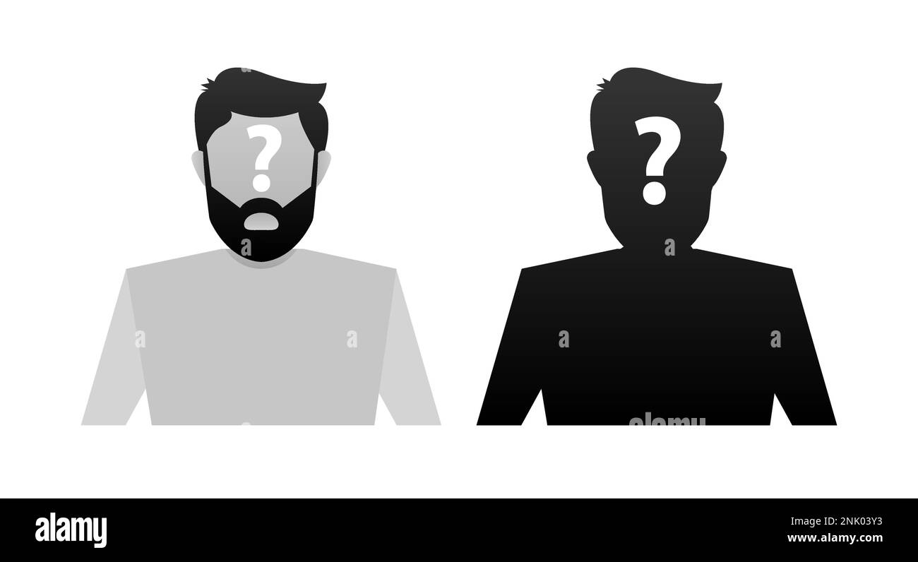 Persona sconosciuta. Incognito, Anonimo maschio. avatar profilo silhouette. Illustrazione vettoriale. Illustrazione Vettoriale