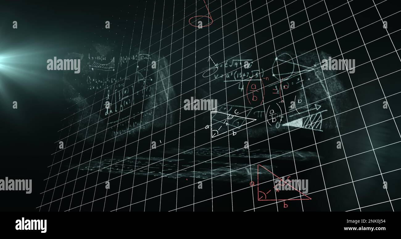 Immagine dell'elaborazione dei dati e delle equazioni matematiche su schermo Foto Stock