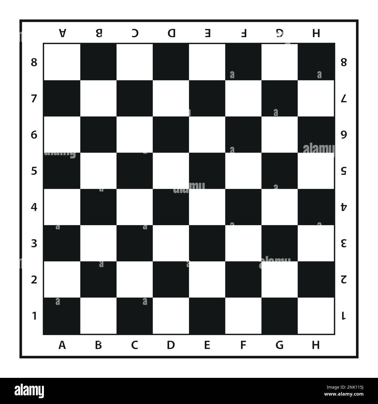 scacchiera, illustrazione vettoriale in bianco e nero isolata su bianco Illustrazione Vettoriale