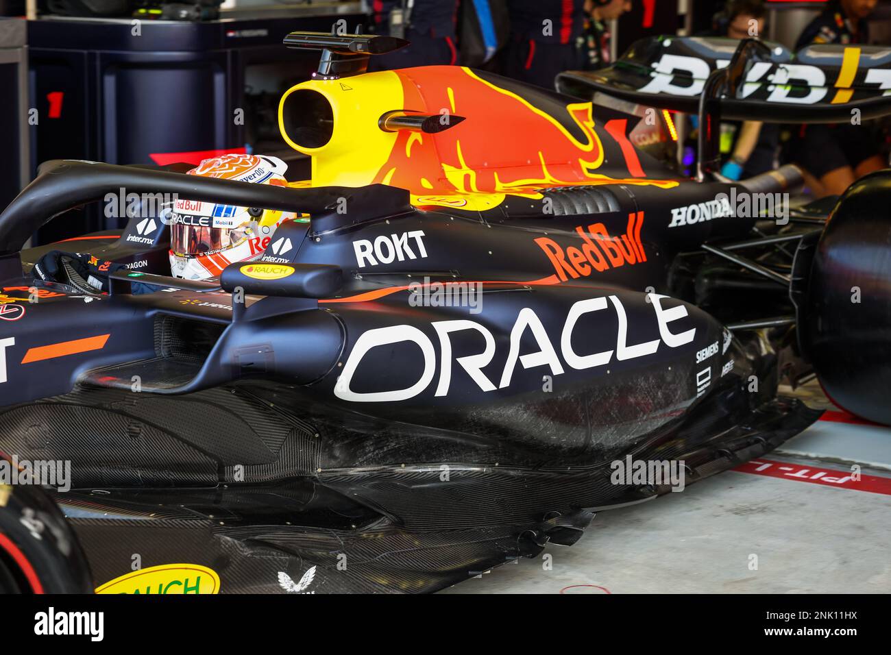 23 febbraio 2023, Roma, Bahrein: Red Bull Racing RB19, dettaglio meccanico  del sidepod, pavimento e copertura del motore durante la Formula 1 Armco  test pre-stagione 2023 del Campionato Mondiale FIA Formula uno