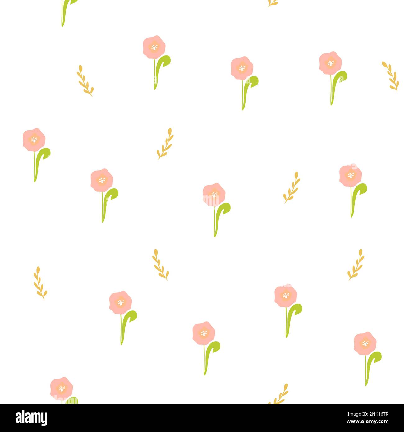 Motivo senza cuciture con fiori e piante astratte su sfondo bianco. Illustrazione botanica per il design della copertina, arredamento per la casa, stampa primavera per il design del tessuto. Illustrazione Vettoriale