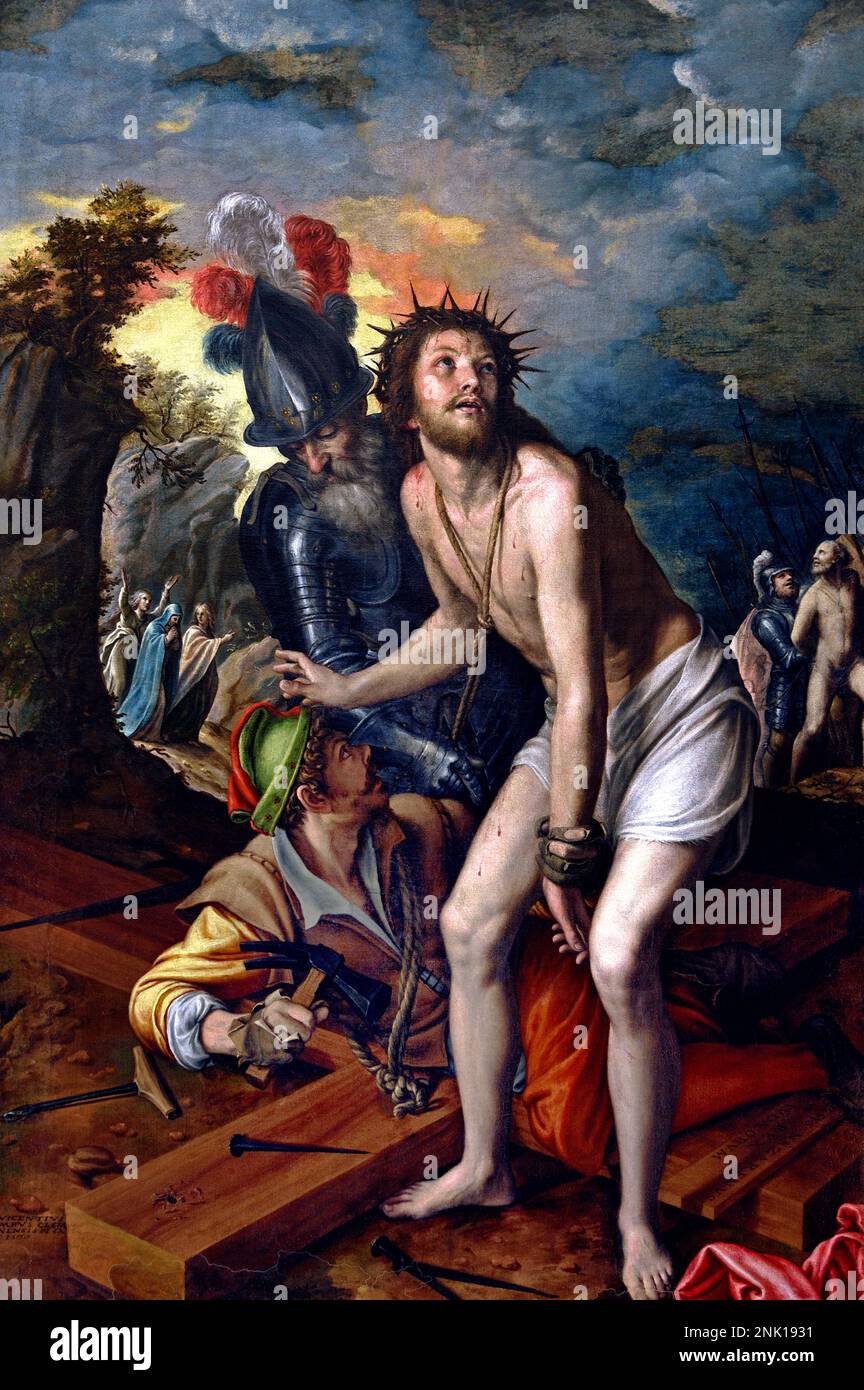 Cristo inchiodato alla croce, 1575, Vincenzo campi, 1535-1591, Certosa di Pavia, Monastero, Italia, italiano. Foto Stock