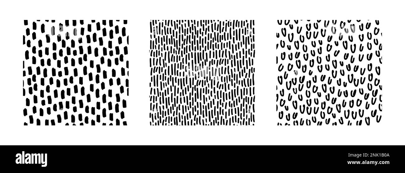 Set di pattern senza giunture astratte con texture. Sfondi semplici in bianco e nero con scribbles. Illustrazione vettoriale disegnata a mano. Ideale per decorazioni, sfondi, carta da imballaggio, tessuti, stampe. Illustrazione Vettoriale Set di pattern senza giunture astratte con texture. Sfondi semplici in bianco e nero con scribbles. Illustrazione vettoriale disegnata a mano. Ideale per decorazioni, sfondi, carta da imballaggio, tessuti, stampe. Illustrazione Vettoriale