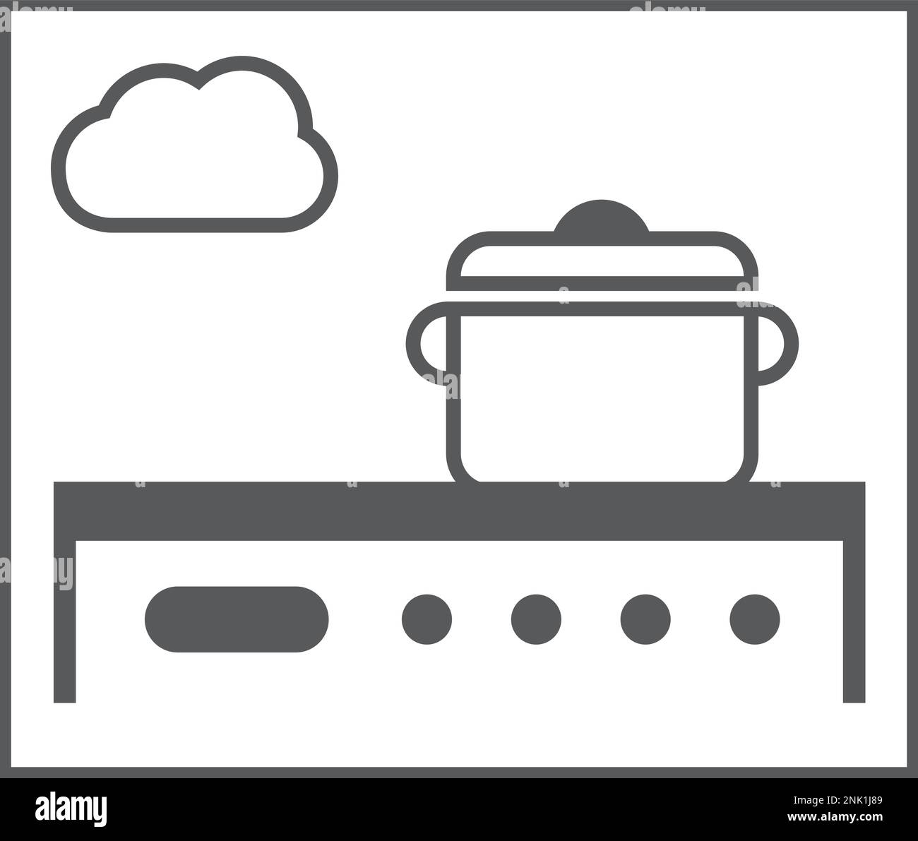 cucina all'aperto, icona di architettura, set di utensili da cucina e una nuvola Illustrazione Vettoriale