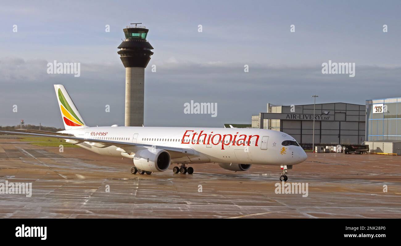 Volo della compagnia aerea etiopica, da Manchester ad Addis Ababa Bole ADD / HAAB Foto Stock