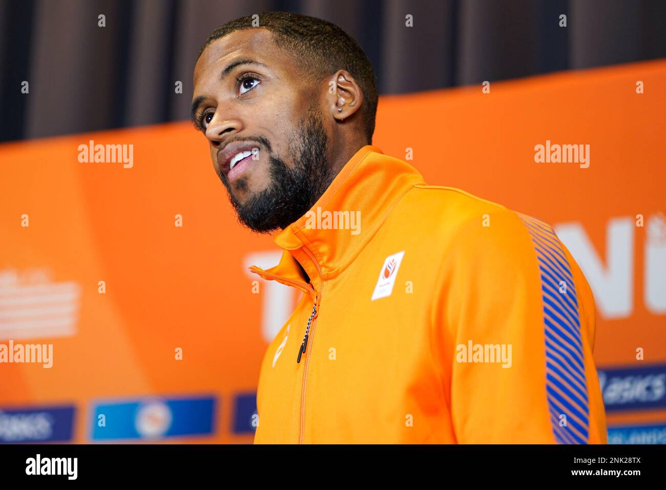 ARNHEM, PAESI BASSI - 23 FEBBRAIO: Isayah Boers of the Netherlands durante una conferenza stampa prima dei Campionati europei di atletica indoor al Papendal il 23 febbraio 2023 ad Arnhem, Paesi Bassi (Foto di Joris Verwijst/BSR Agency) Foto Stock