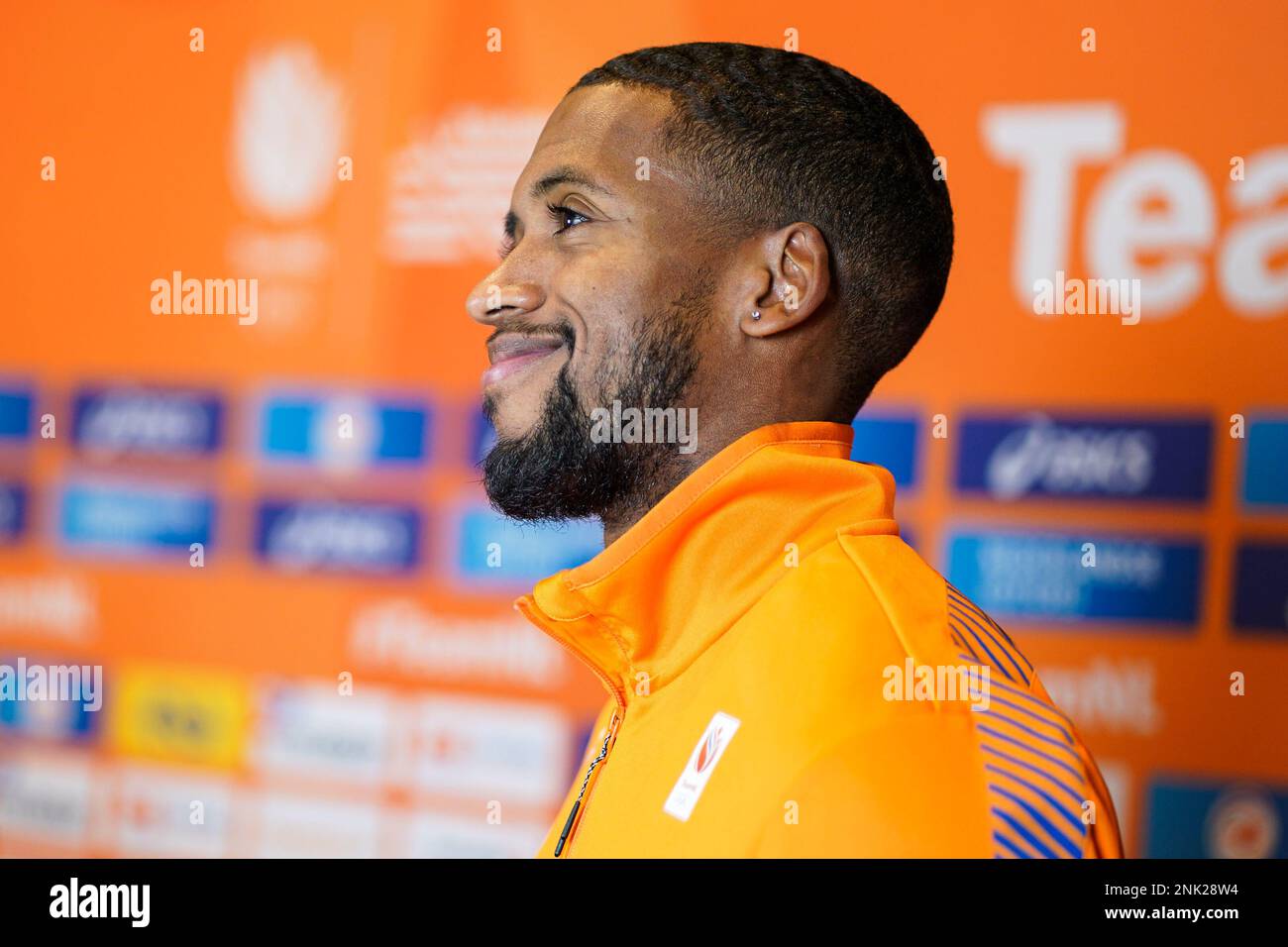 ARNHEM, PAESI BASSI - 23 FEBBRAIO: Isayah Boers of the Netherlands durante una conferenza stampa prima dei Campionati europei di atletica indoor al Papendal il 23 febbraio 2023 ad Arnhem, Paesi Bassi (Foto di Joris Verwijst/BSR Agency) Foto Stock