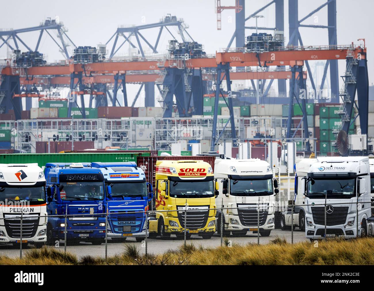 ROTTERDAM - Containers al Terminal Euromax sulla Maasvlakte di Rotterdam. L'autorità del porto di Rotterdam fornisce una spiegazione dei dati relativi al volume di produzione e dei risultati finanziari per il 2022. Ciò comprendeva una spiegazione dell'impatto della guerra in Ucraina, delle sanzioni contro la Russia e dei cambiamenti nell'approvvigionamento energetico globale. ANP REMKO DE WAAL olanda fuori - belgio fuori Foto Stock