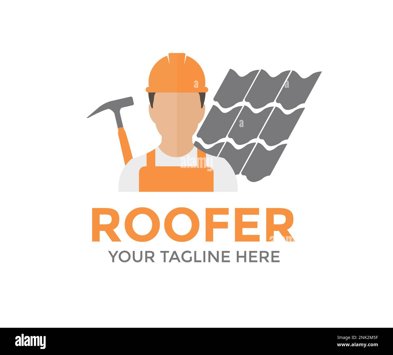 Design professionale Roofer duro lavoro con logo MAN. Profilo personale, simbolo Avatar, icona persone maschili. Lavoratore professionista di carpentiere o carpentiere maschio. Illustrazione Vettoriale