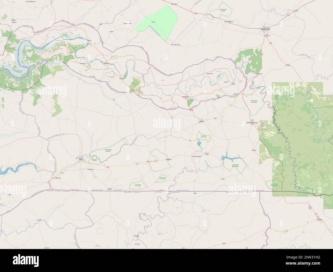 Kolda, regione del Senegal. Aprire la mappa stradale Foto Stock