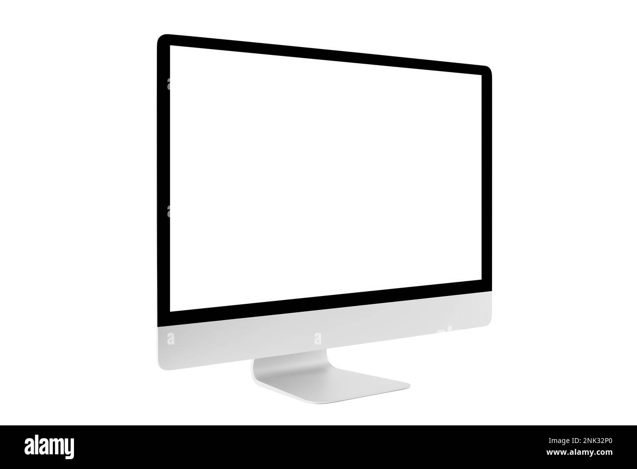 Nuovo moderno monitor PC vuoto Mockup con schermo bianco isolato su sfondo bianco, computer, monitor, dati, display digitale Foto Stock