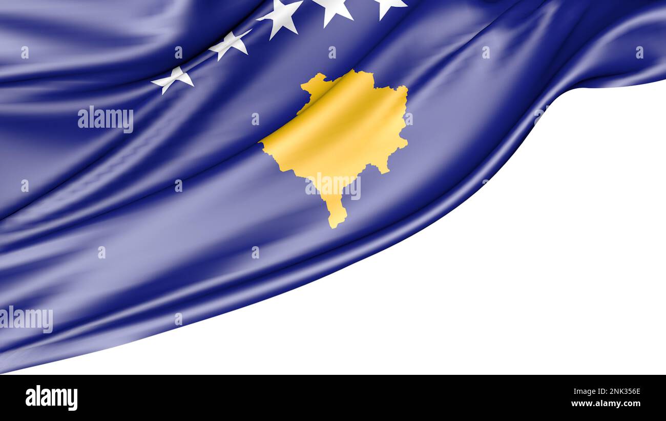 bandiera del kosovo isolata su sfondo bianco, 3D Illustrazione Foto Stock