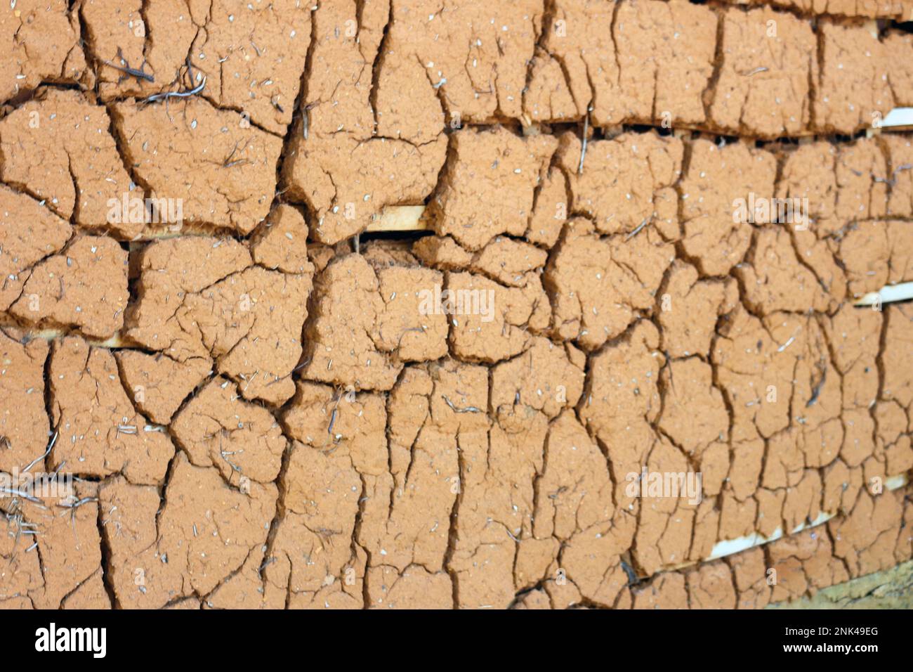 Tecnica utilizzata nella biocostruzione, un esempio di edilizia sostenibile. Taipa è un metodo di costruzione vernacolare che consiste nell'uso di argilla e legno t Foto Stock