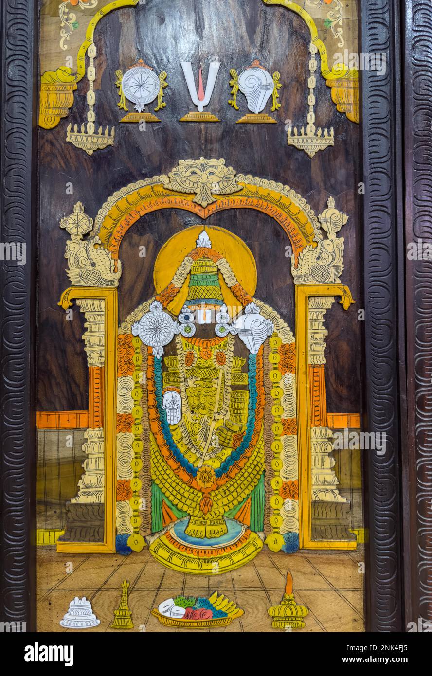 dio indù indiano dipinto a mano su tela di legno con cornice. Messa a fuoco selettiva sull'oggetto. Foto Stock