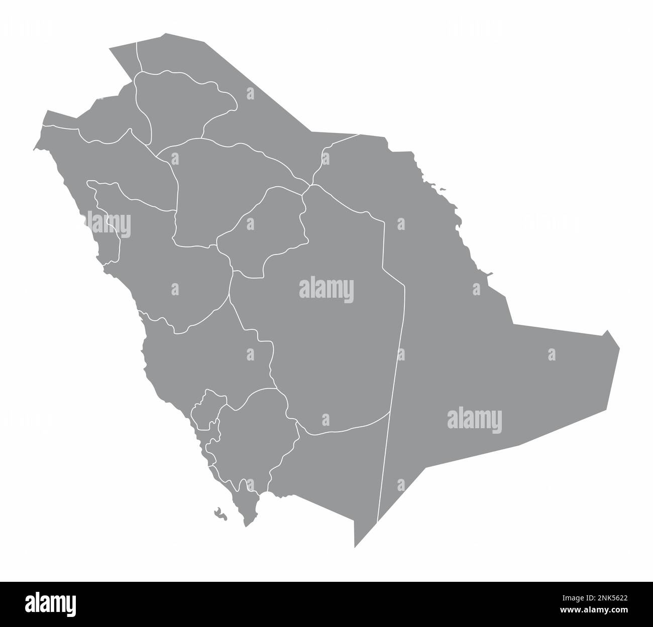 Mappa amministrativa dell'Arabia Saudita isolata su sfondo bianco Illustrazione Vettoriale
