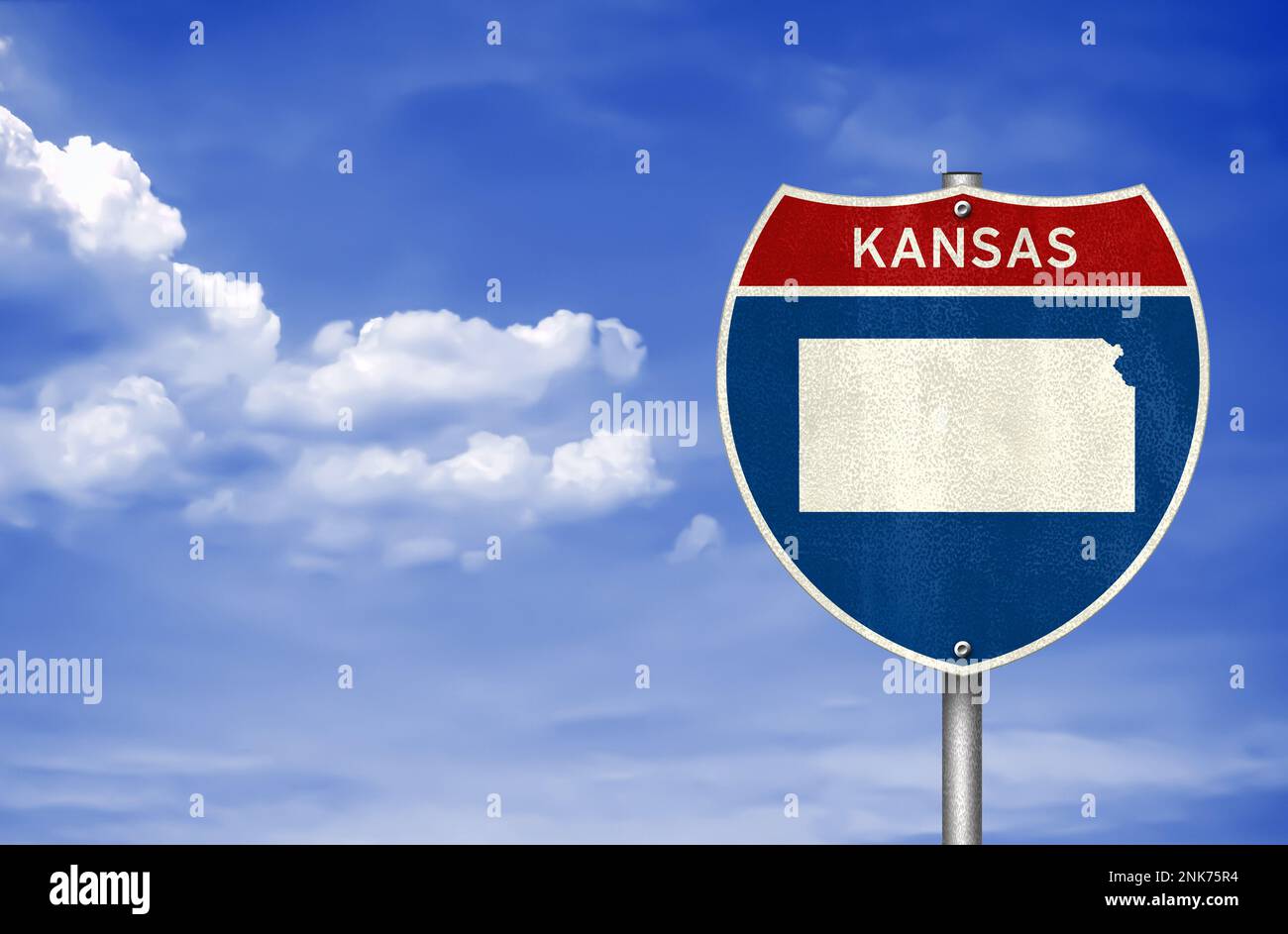 Mappa dello stato del Kansas - cartello stradale Foto Stock