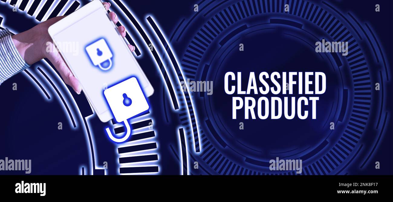 Segno di testo che mostra il prodotto classificato. Parola per dati sensibili Top Secret divulgazione non autorizzata Foto Stock