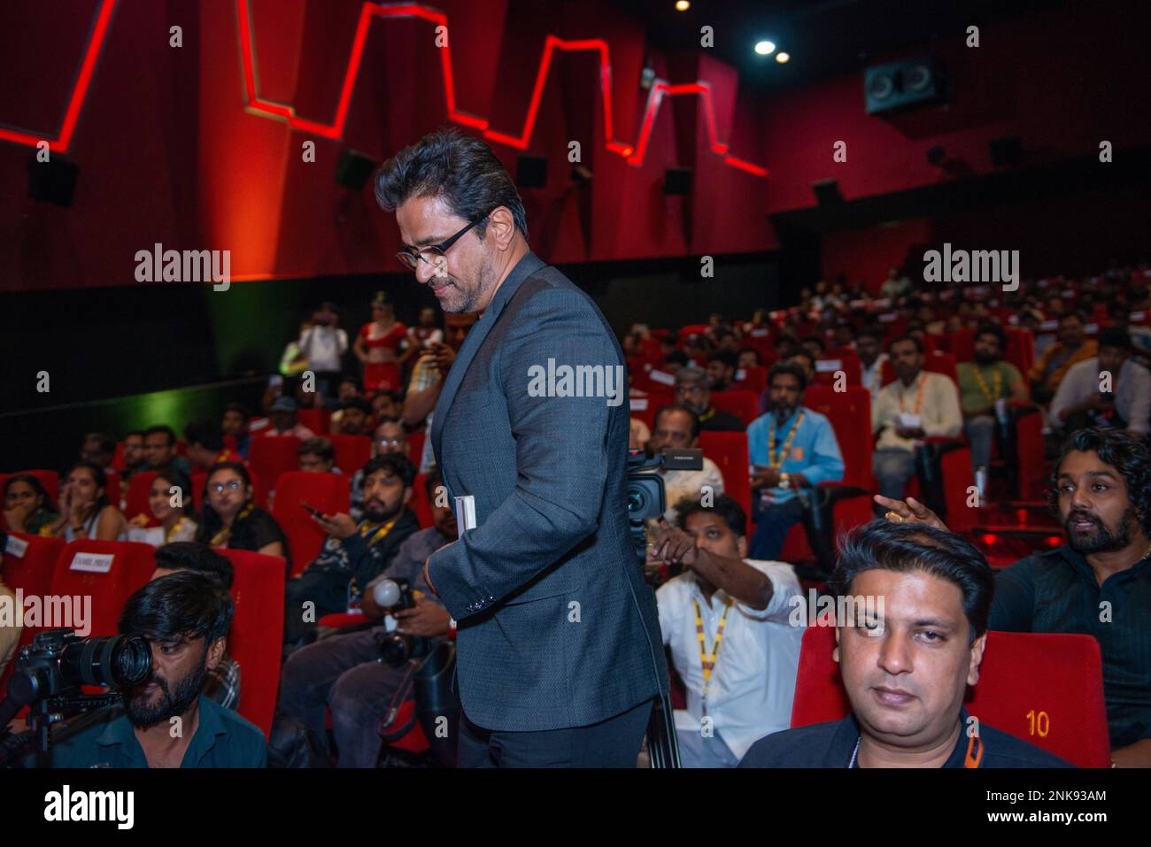 Bengaluru, India. 23rd Feb, 2023. Arjun sarja attore, produttore e regista indiano partecipa alla conferenza stampa e al lancio teaser del film Martin a Bengaluru. Credit: SOPA Images Limited/Alamy Live News Foto Stock