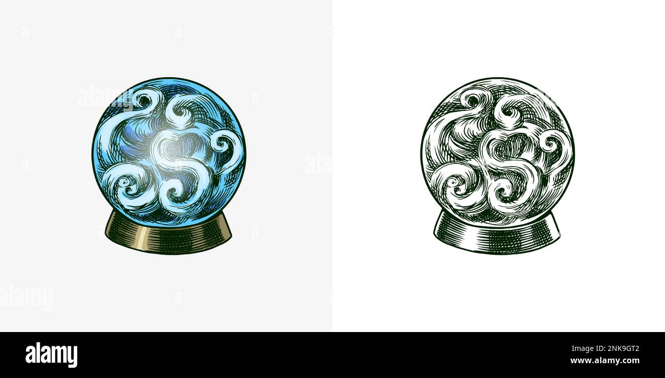 Bohemian esoteric sfera magica schizzo. Incisione vintage elemento occulto mistico in stile boho. Profilo di Doodle. Disegno a mano. Illustrazione vettoriale. Illustrazione Vettoriale
