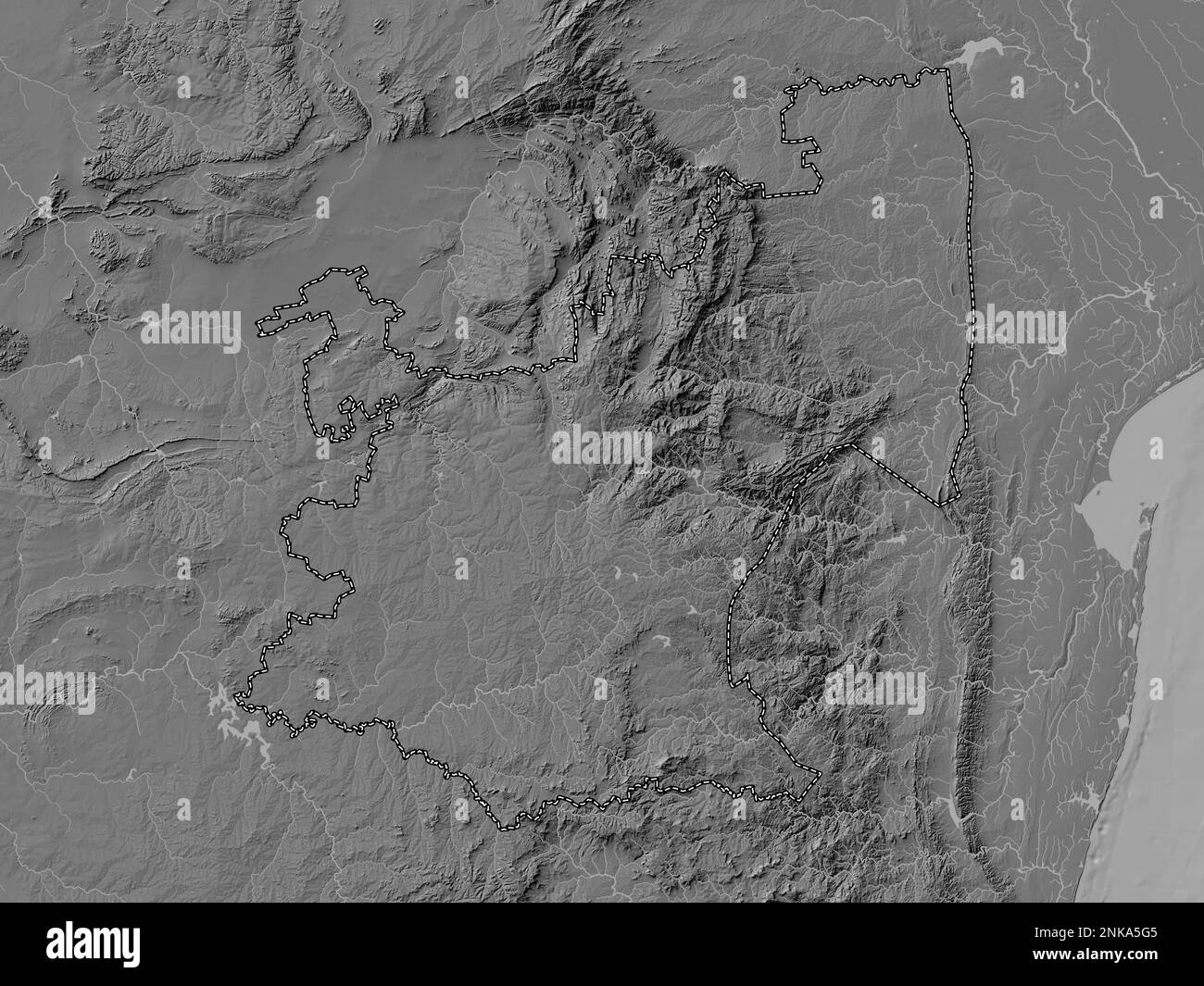 Mpumalanga, provincia del Sud Africa. Mappa altimetrica bilivello con laghi e fiumi Foto Stock