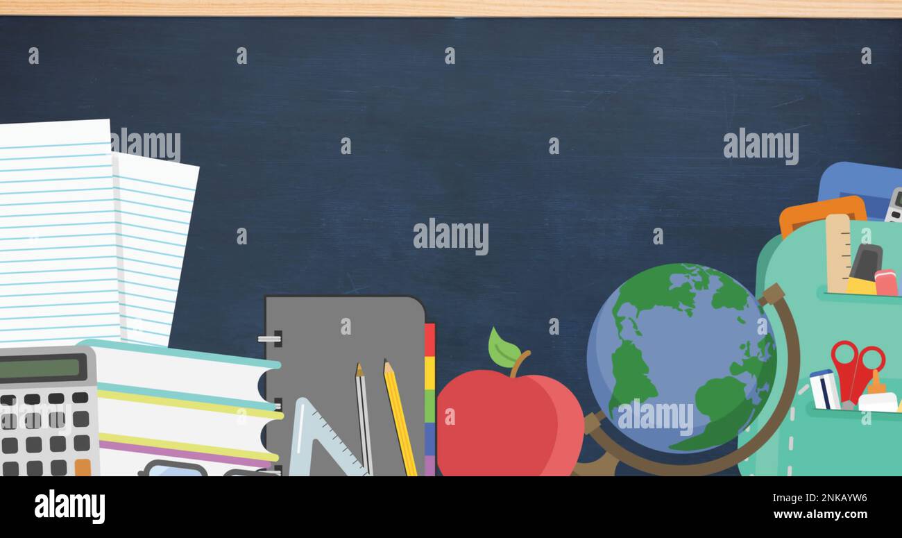 Immagine delle icone degli elementi della scuola sul tabellone della scuola Foto Stock