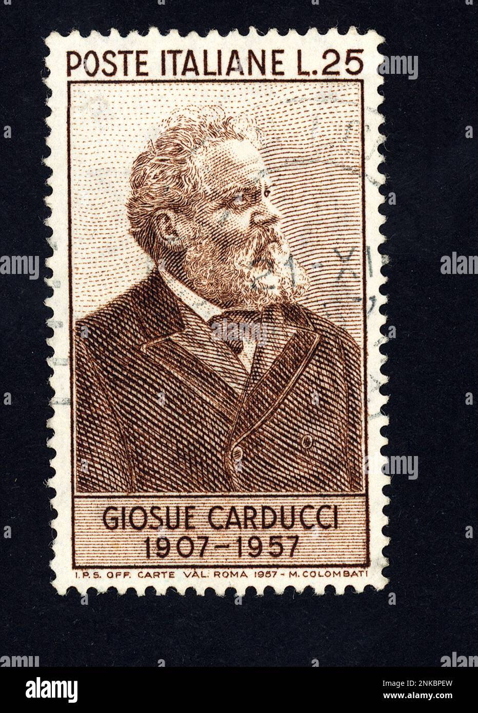 Il poeta italiano Giosuè CARDUCCI ( 1835 - 1907 ) . Post Stamp Timber from italian post service 1957 - POESIA - POESIA - POETA - francobollo commemorativo ---- Archivio GBB Foto Stock