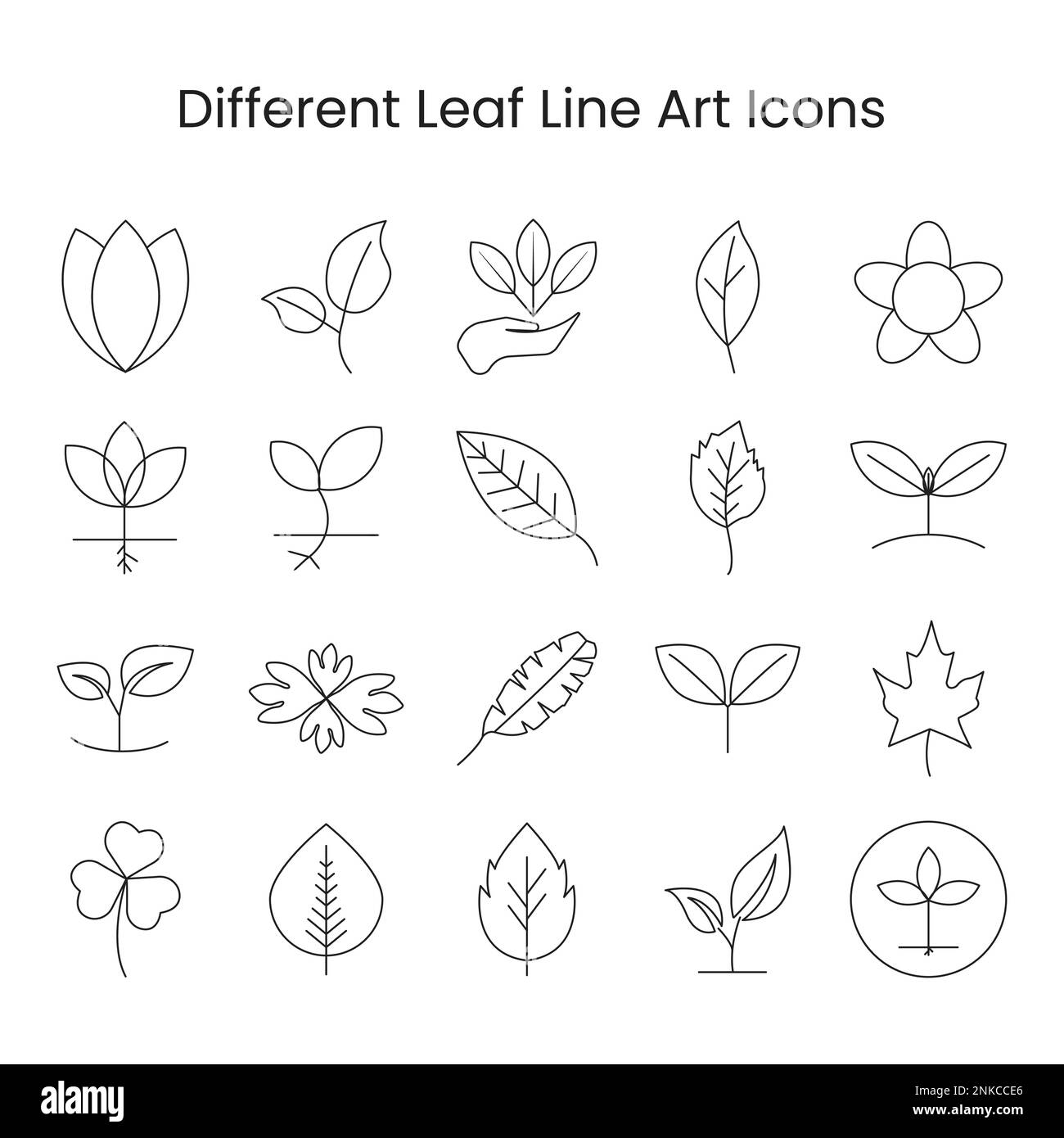 icona foglia vettore set contorno per elementi di design natura, foglia vegana, foglia natura set Illustrazione Vettoriale