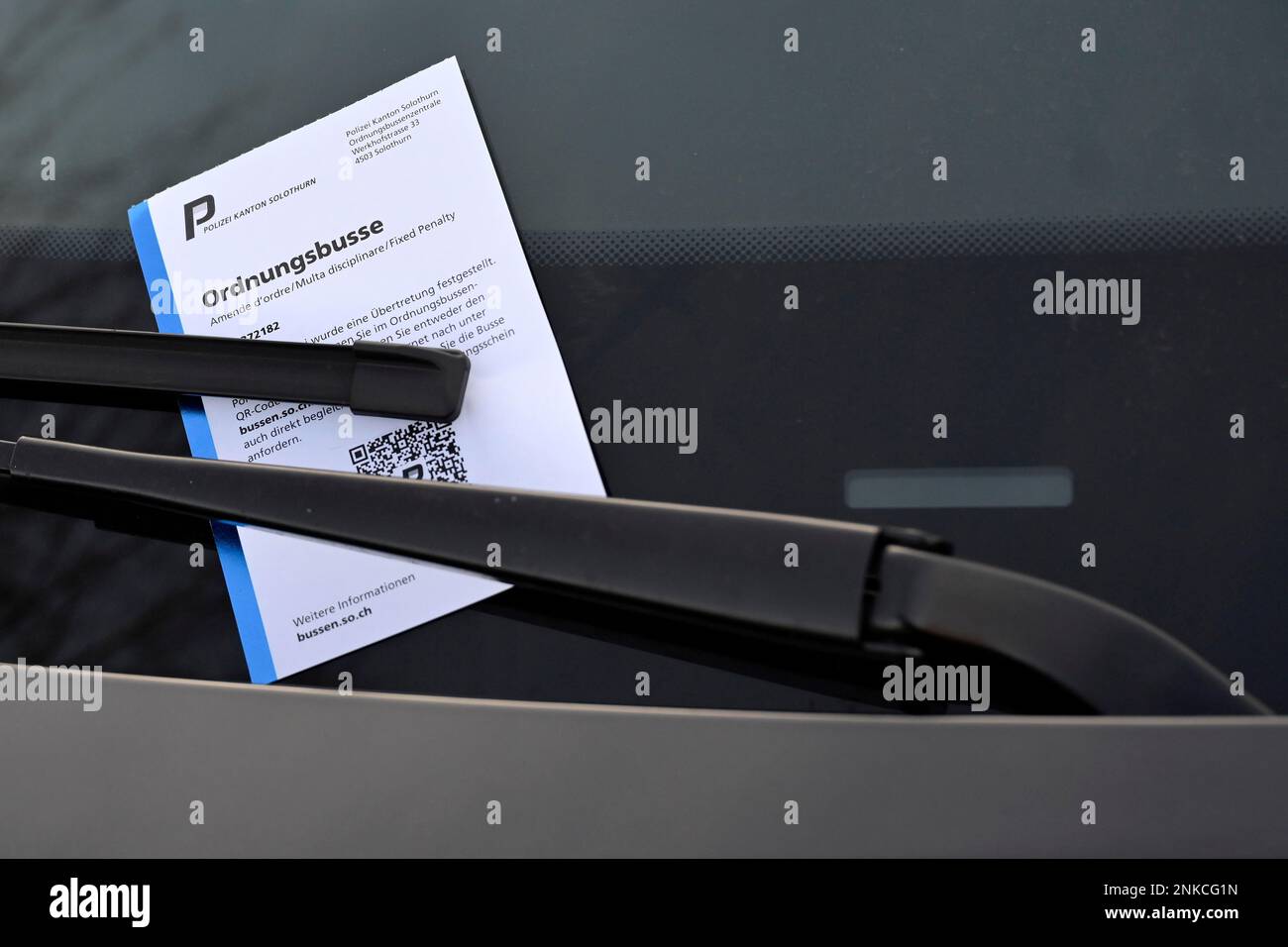 Schweibenwischer Parcheggio fine QR Codice polizia cantonale Soletta, Svizzera Foto Stock