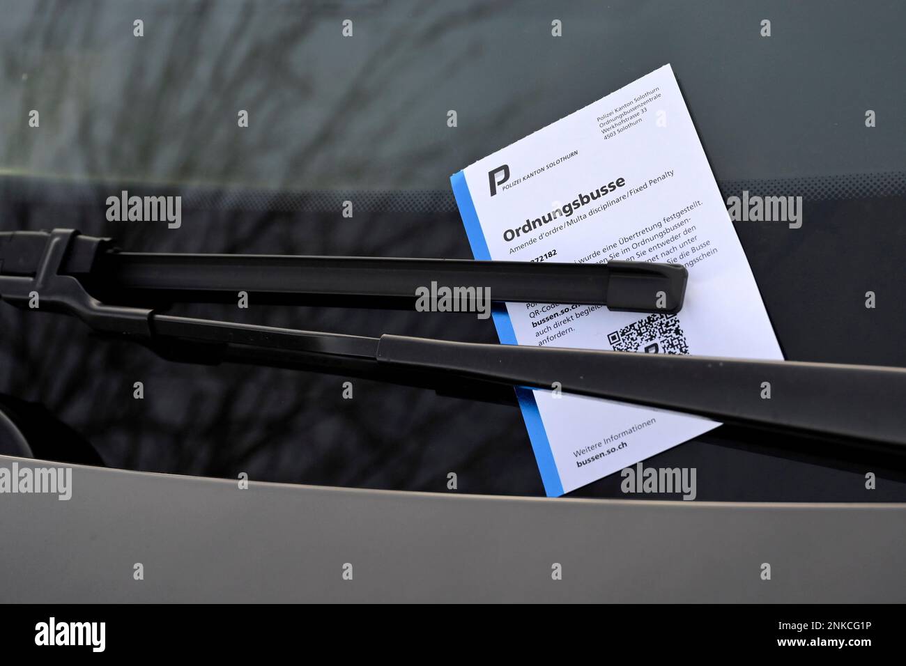 Schweibenwischer Parcheggio fine QR Codice polizia cantonale Soletta, Svizzera Foto Stock