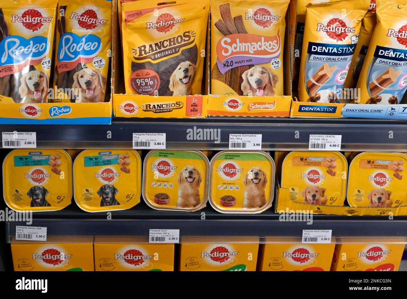 Scaffale per alimenti per cani da pedigree Foto Stock