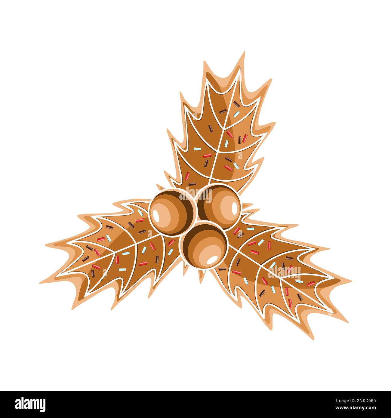 Biscotto di pan di zenzero bacche agrifoglio con glassa e spruzzi decorazione vettore illustrazione Illustrazione Vettoriale