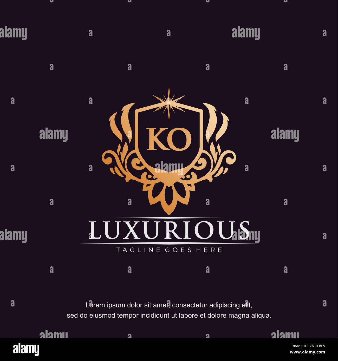 KO lettera iniziale lusso ornamento oro monogramma logo modello vettore. Illustrazione Vettoriale