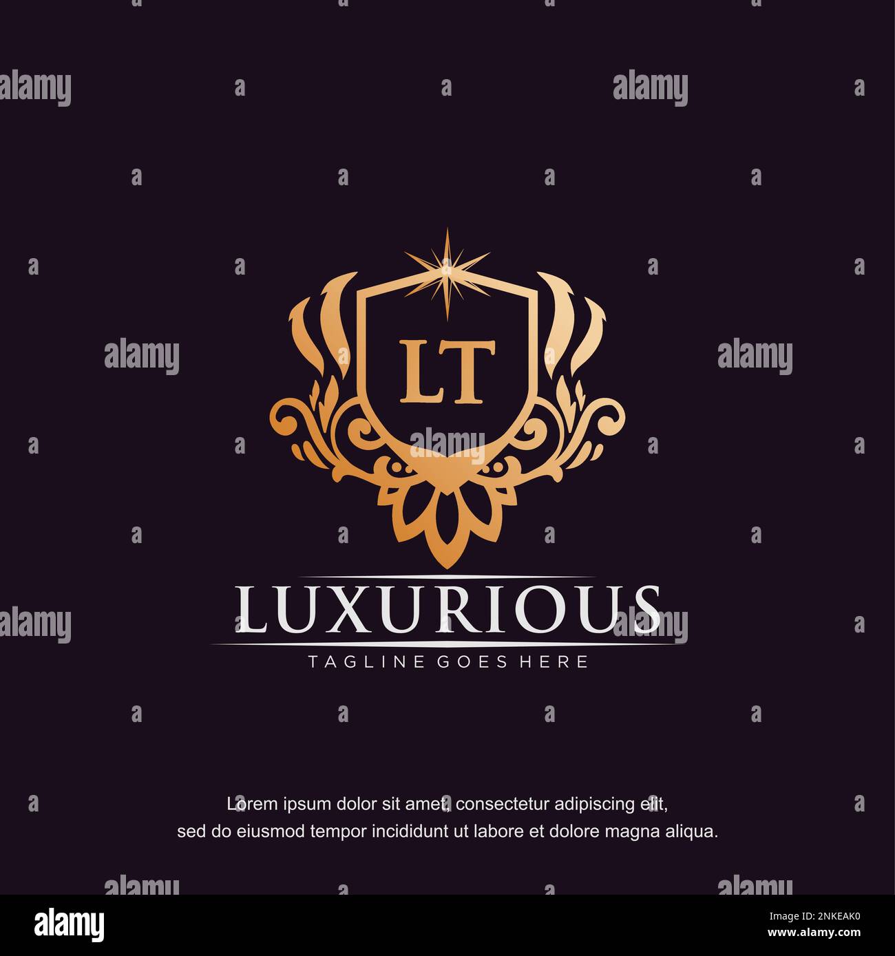 LT lettera iniziale decorativo oro monogramma logo vettore modello. Illustrazione Vettoriale