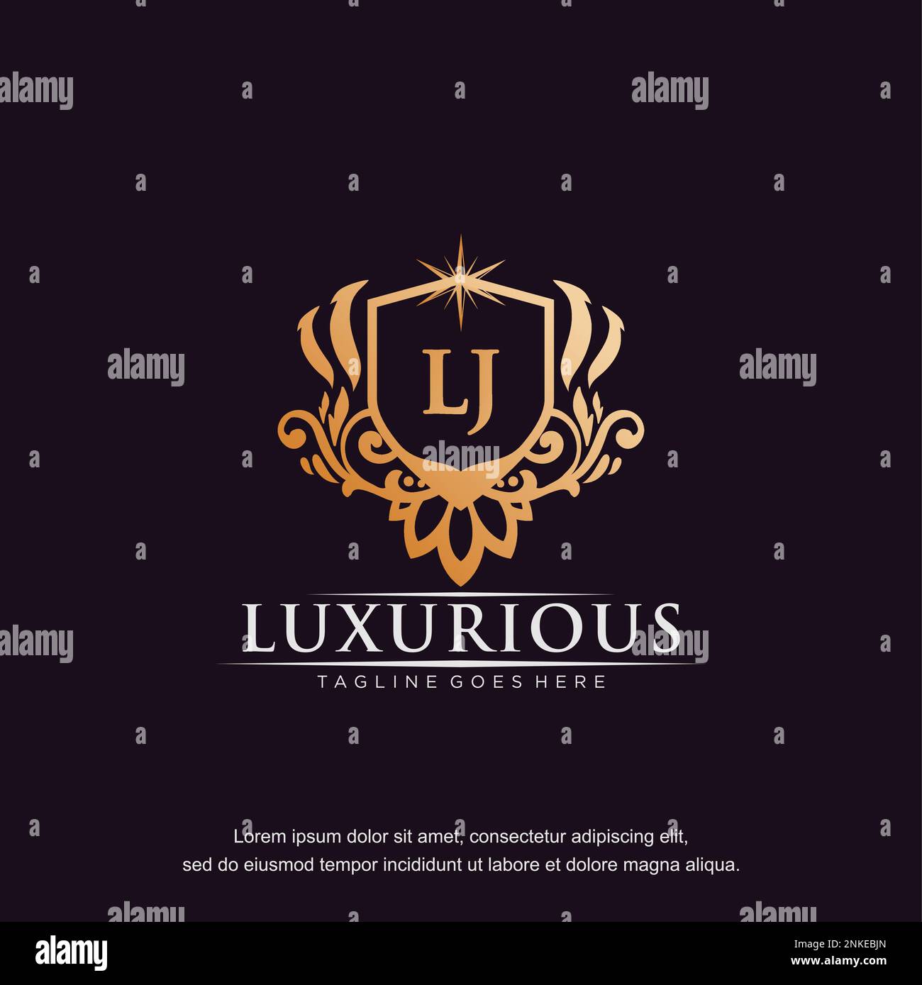 LJ lettera iniziale lusso ornamento oro monogramma logo modello vettore. Illustrazione Vettoriale
