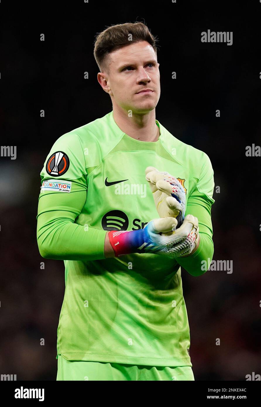 Manchester, Inghilterra, 23rd febbraio 2023. Marc Andre ter Stegen di Barcellona durante la partita della UEFA Europa League a Old Trafford, Manchester. Il credito di immagine dovrebbe essere: Andrew Yates / Sportimage Foto Stock