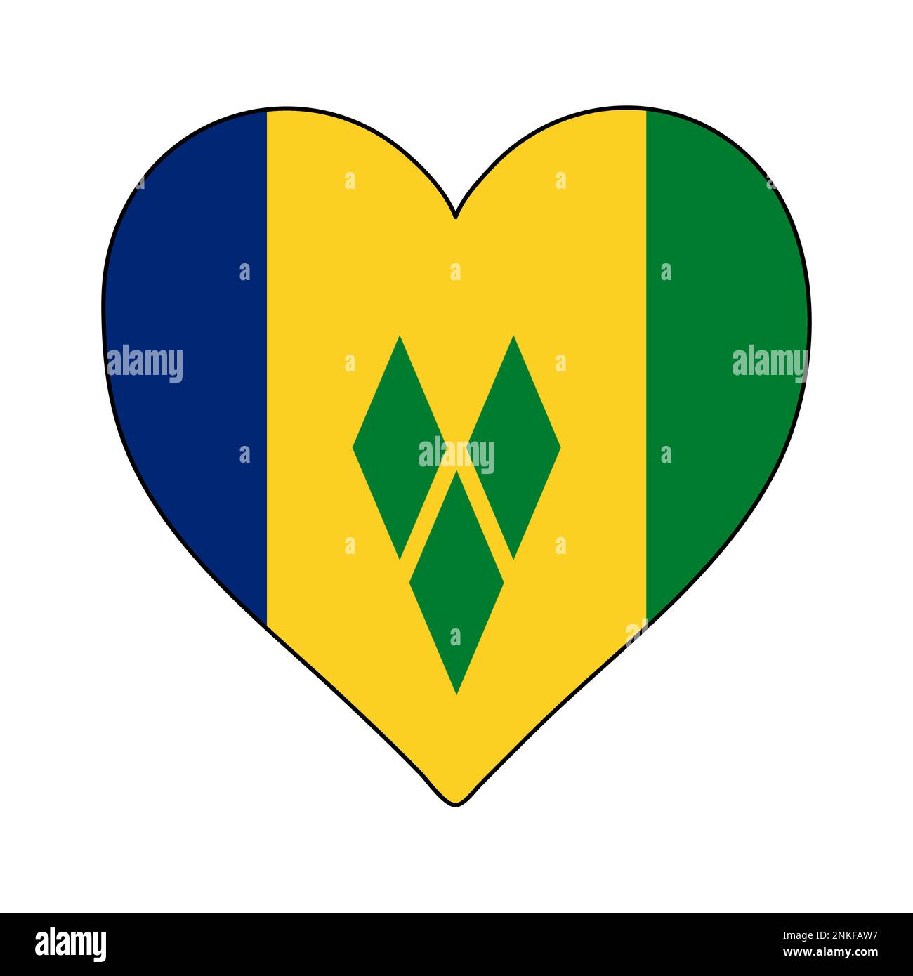 St Vincent e le Grenadine Heart Shape Flag. Amate St Vincent e Grenadine. Visita Saint Vincent e Grenadine. Caraibi. America Latina. Illustrazione Vettoriale