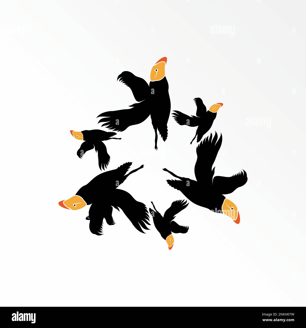 Unico e semplice puffin uccello in volando intorno immagine grafica icona logo disegno astratto concetto vettore stock. simbolo relativo all'animale o alla comunità Illustrazione Vettoriale