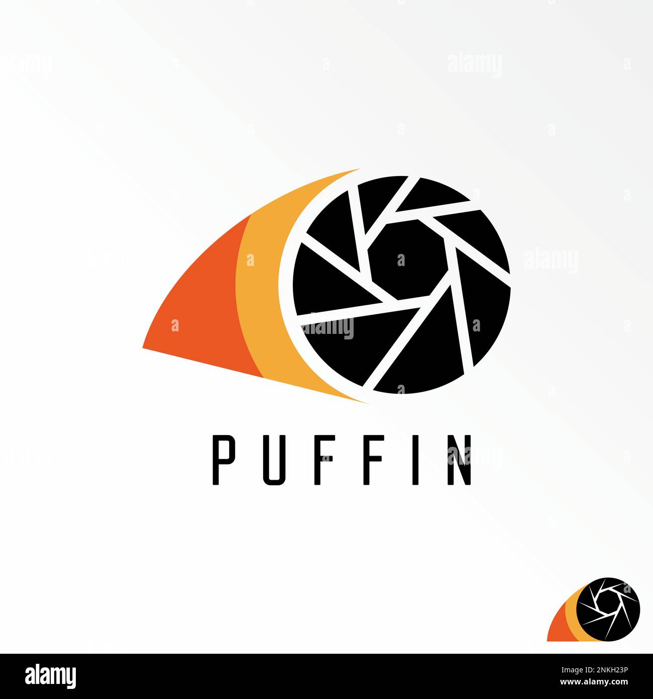 Acquisizione unica e semplice o fotocamera con testa o bocca puffin immagine grafica icona logo design astratto concetto vettoriale stock animale o foto sparare Illustrazione Vettoriale