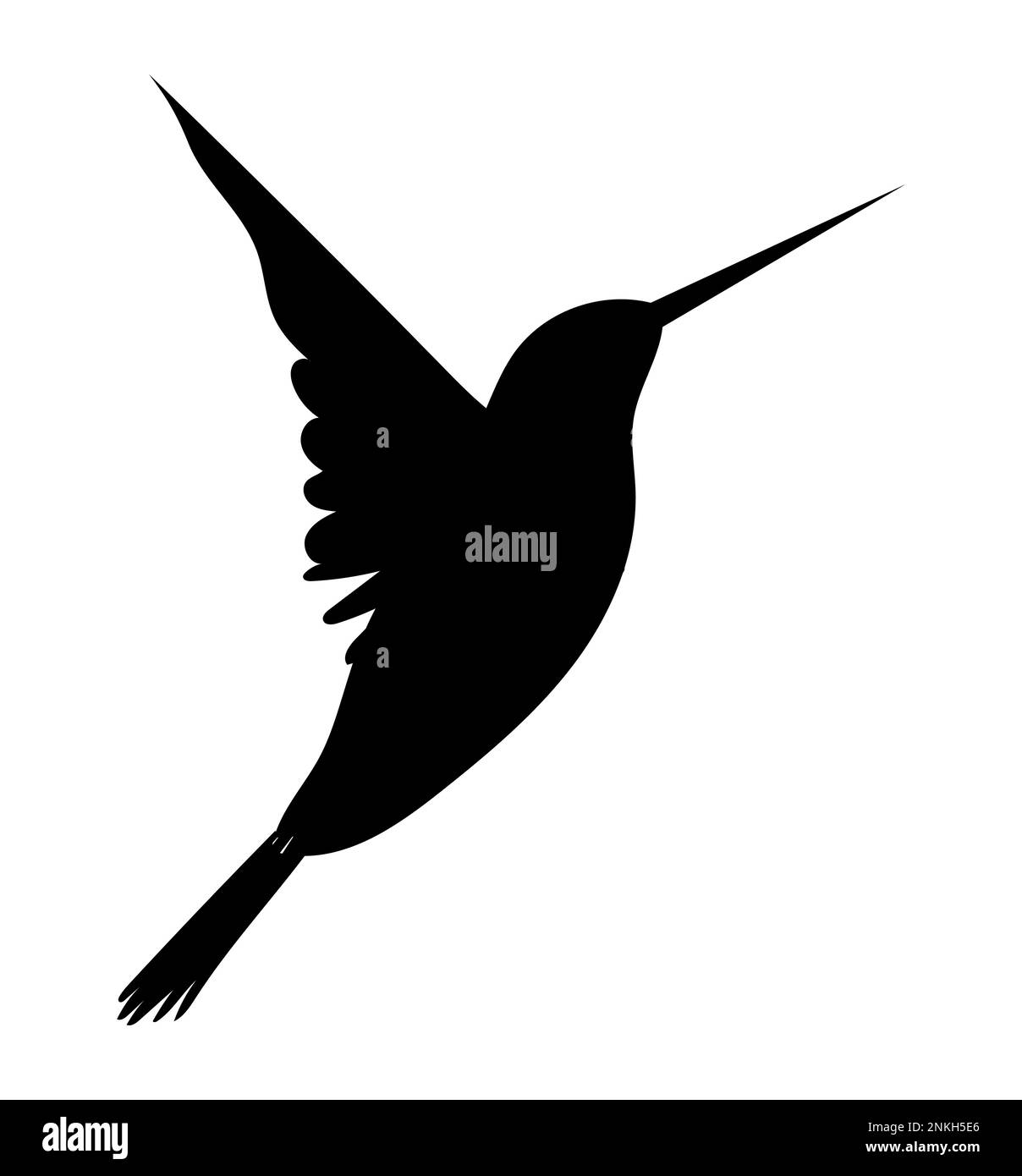 Silhouette nera di Hummingbird che vola con ali aperte, logo e icona per uccelli e marchi naturali Illustrazione Vettoriale