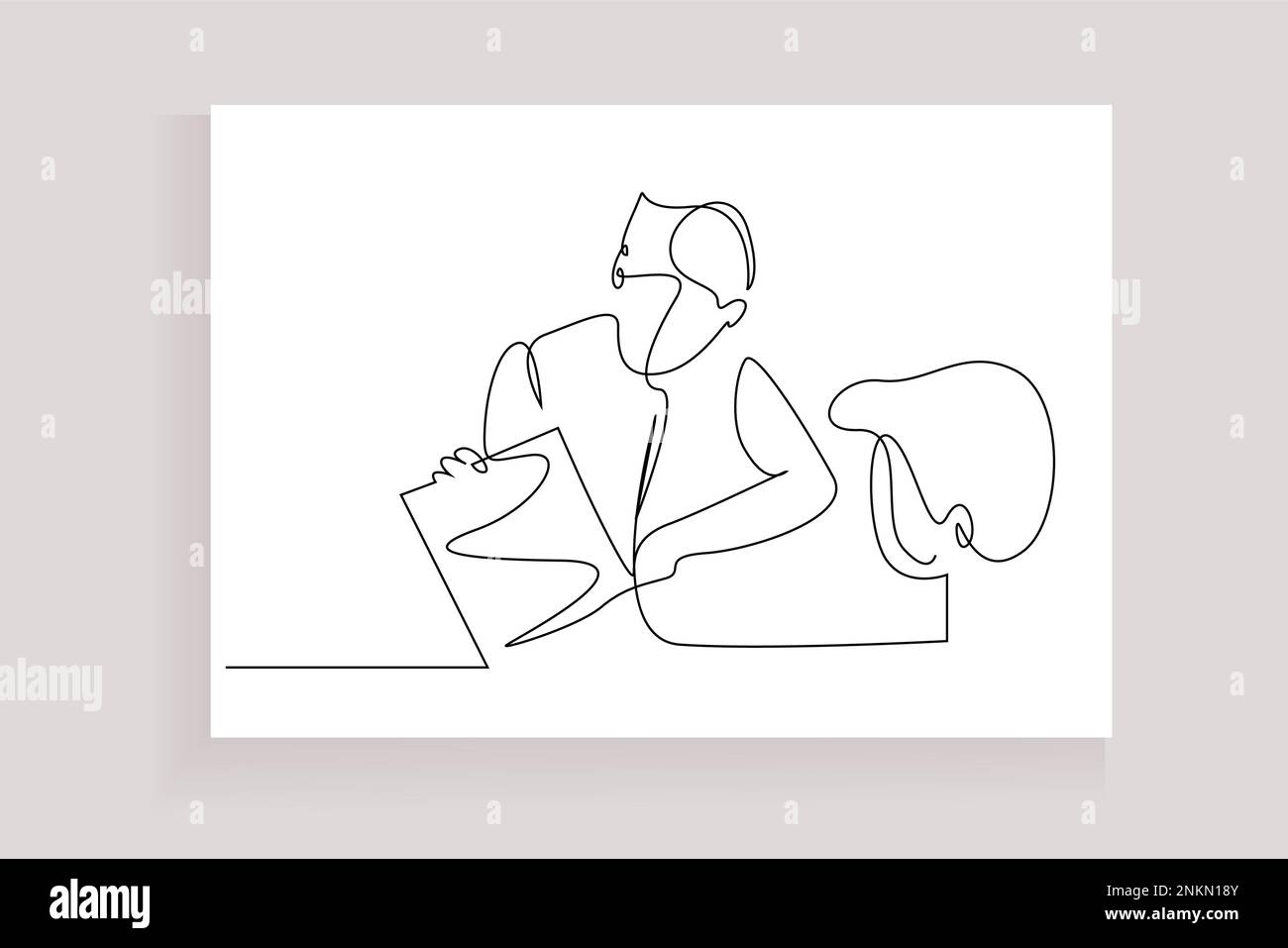 bambino scuola elementare ragazza insegnante insieme istruzione insegnamento lezione classe apprendimento concetto di una linea disegno design Illustrazione Vettoriale