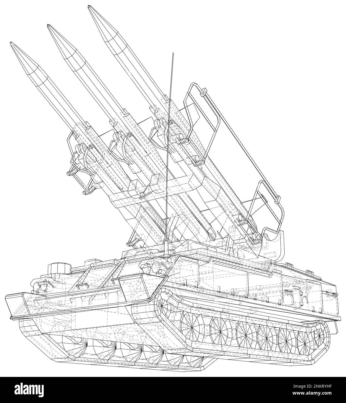 Razzo missile lanciatore veicolo camion balistica attrezzatura di arma illustrazione. Vettore creato da 3D Illustrazione Vettoriale