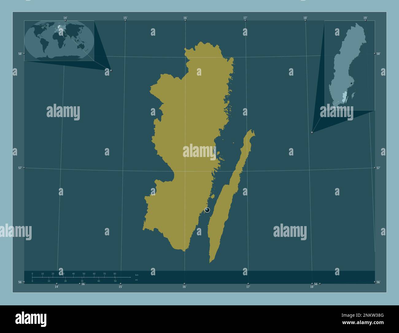 Kalmar, contea della Svezia. Forma a tinta unita. Mappe delle posizioni ausiliarie degli angoli Foto Stock