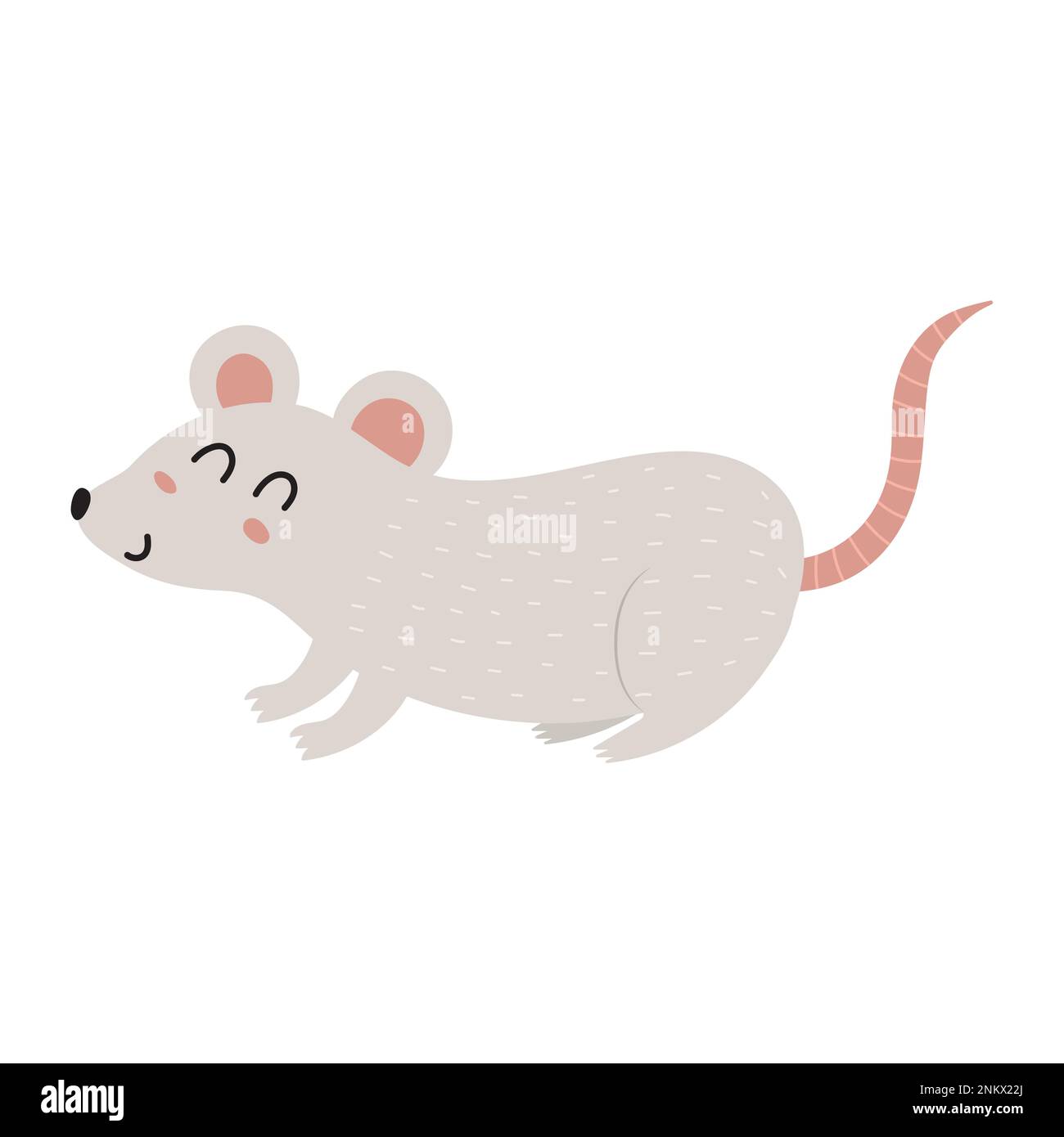 Carino piccolo mouse in stile cartone animato. Carattere di ratto isolato su sfondo bianco Illustrazione Vettoriale