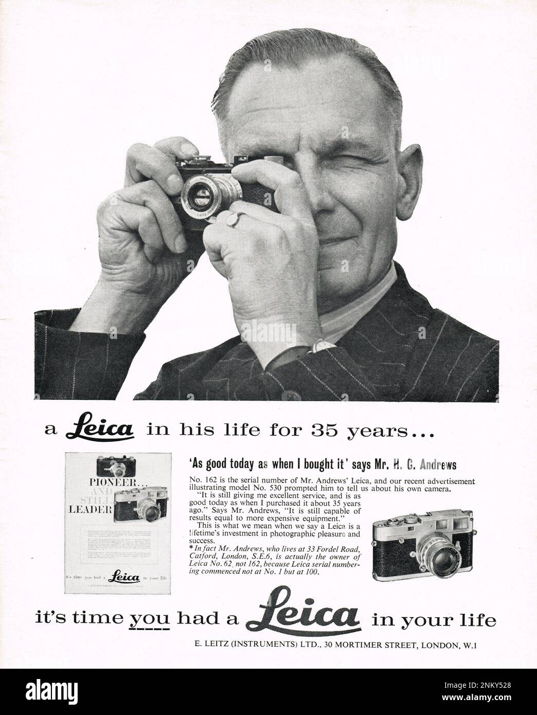 Vendemmia Leica dal 1961 che spiega che il sistema di numerazione seriale Leica è iniziato a 100 e non a 1. Foto Stock