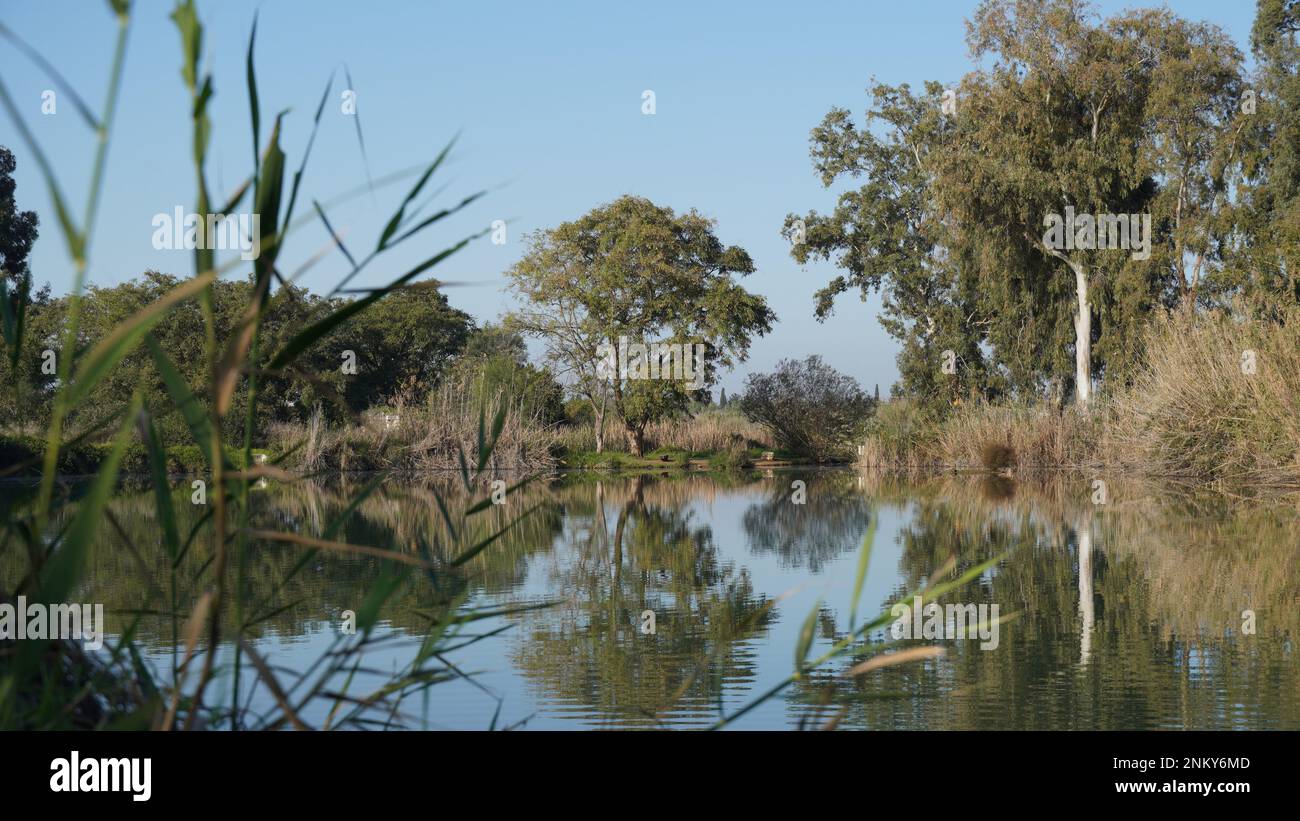 Lago di Antipatris Forte BINAR Bashi, Yarkon Tel-Afek Parco Nazionale in mattinata Foto Stock