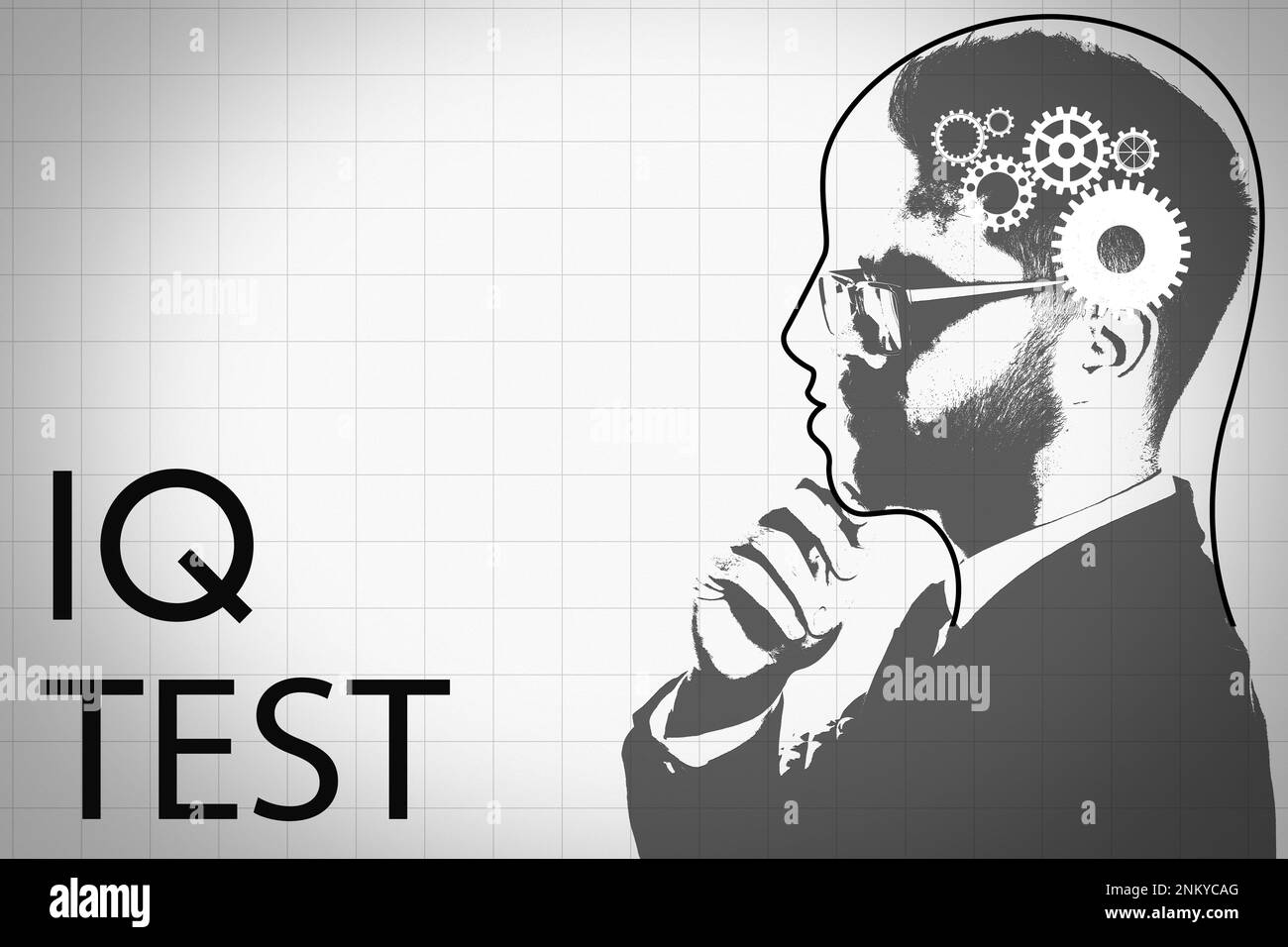 Silhouette dell'uomo su sfondo chiaro, illustrazione. Test IQ Foto Stock