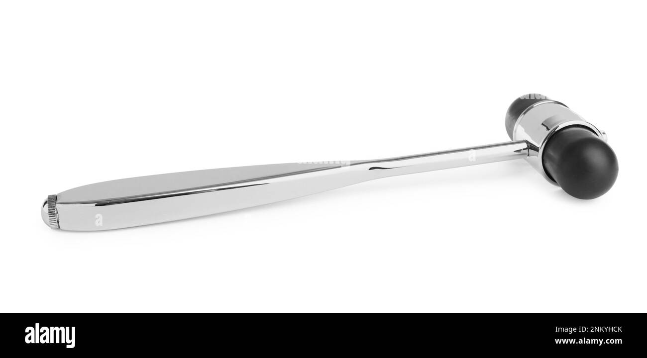 Martello reflex isolato su bianco. Diagnostica del sistema nervoso Foto Stock