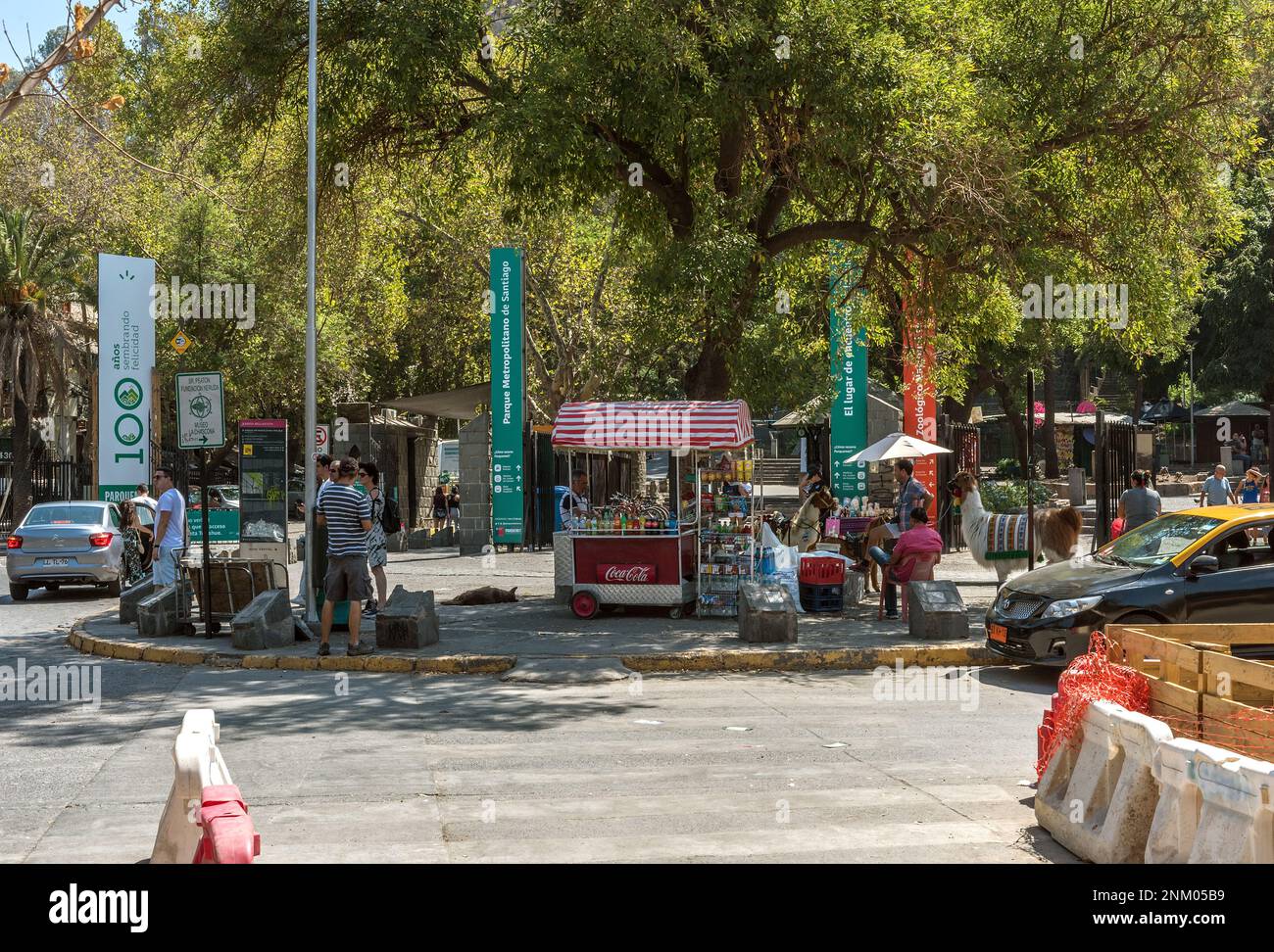 Venditori ambulanti e clienti nel centro di Santiago, Cile Foto Stock